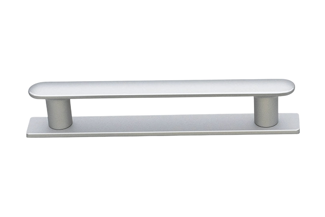 Yarra Matt Silver Handle on Backplate 160mm – modern cabinet handle by Kethy for kitchens, wardrobes, and bathroom joinery.