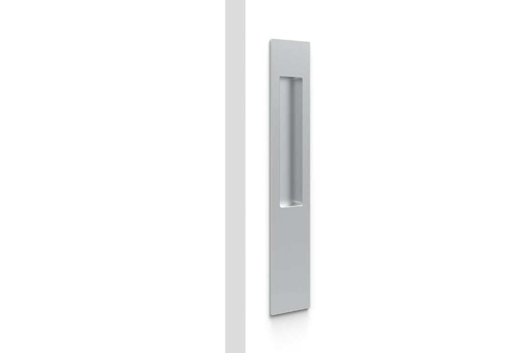 Product image of the SC8102 Satin Chrome Mardeco Flush Pull Single Longplate on a white background.