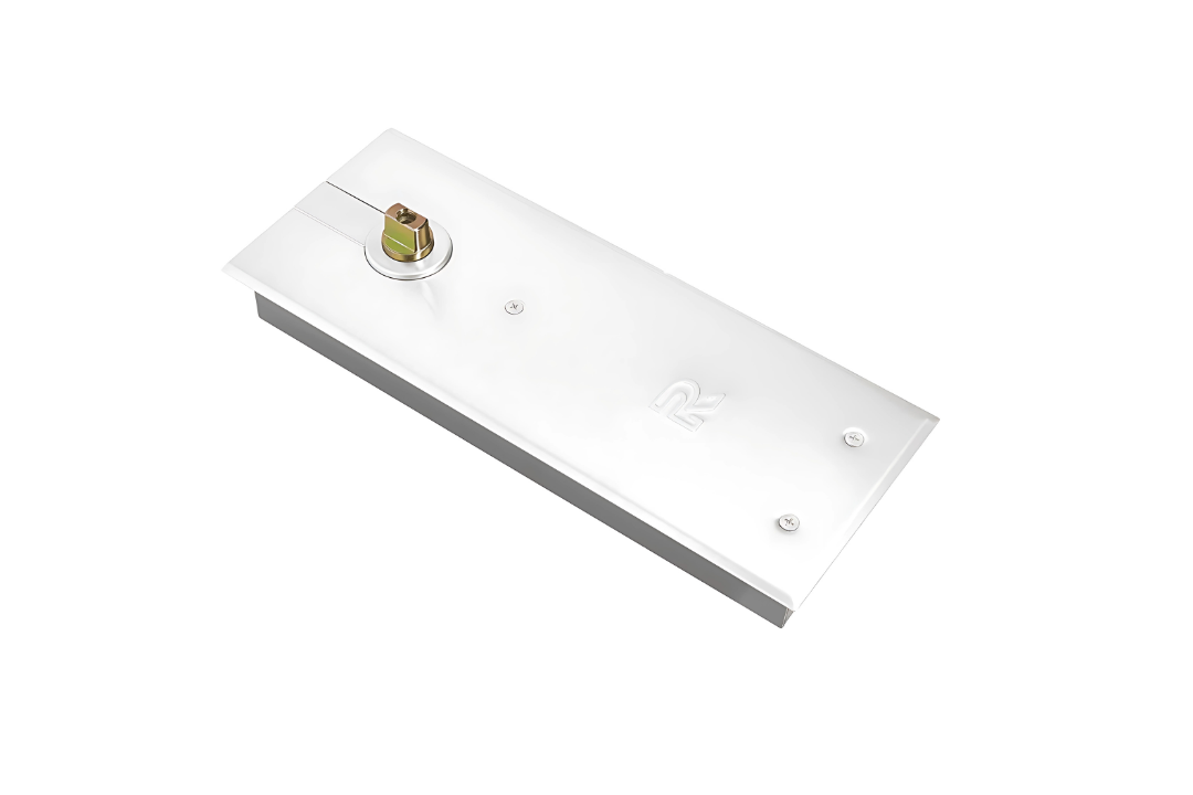 The Zanda TS7004 EN-4 Floor Spring Hold Open Double Action White on a white background.