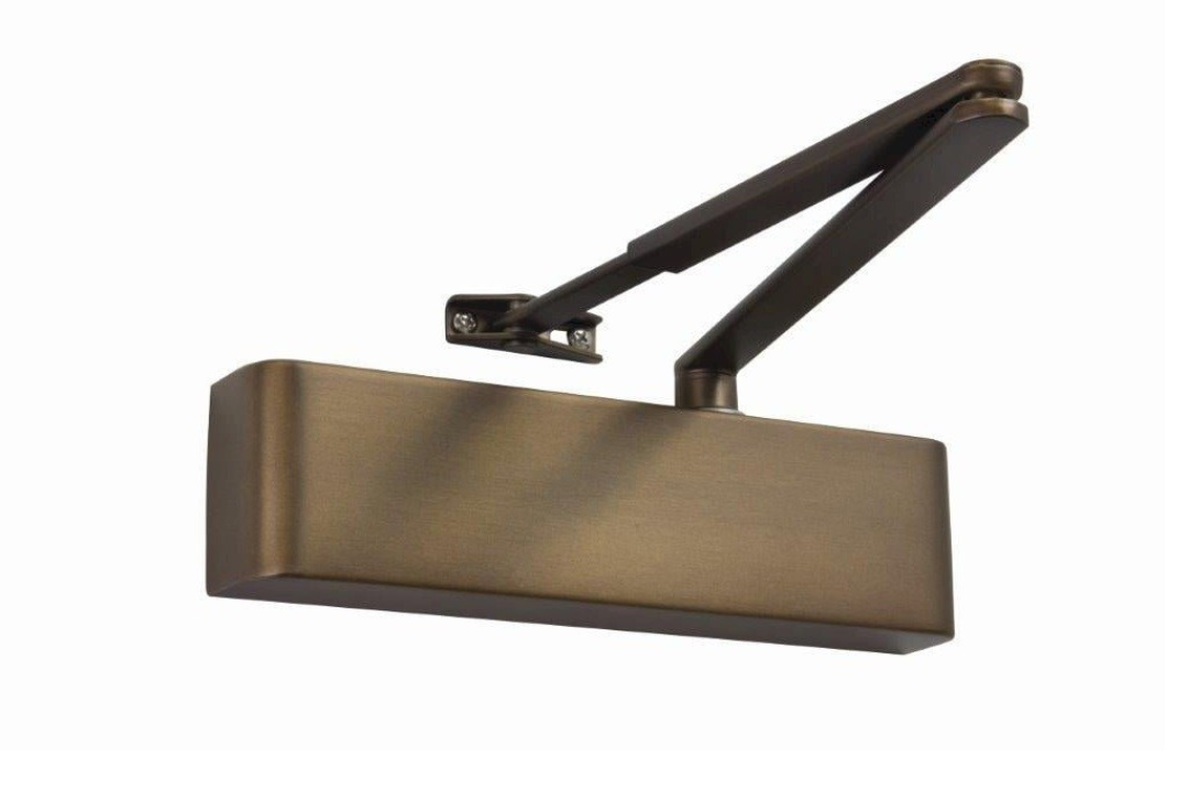 The Zanda Door Closer Flat Bar Arm Weathered Bronze TS.9205.SRFB.WB on a white background.