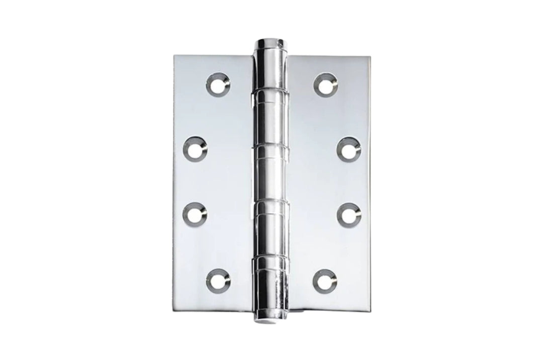 Chrome door hinge on a white background
