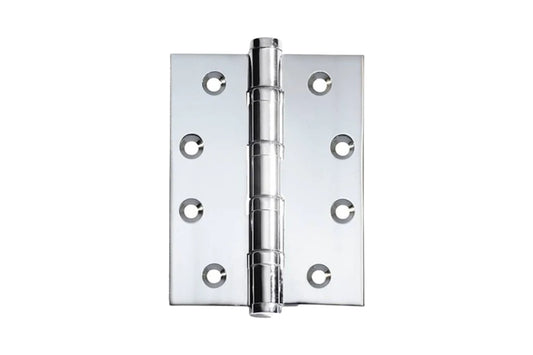 Chrome door hinge on a white background