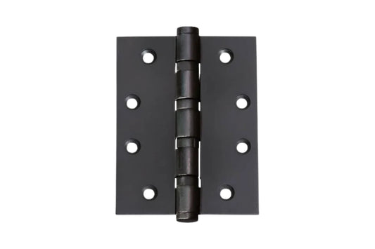 Black metal hinge on a white background