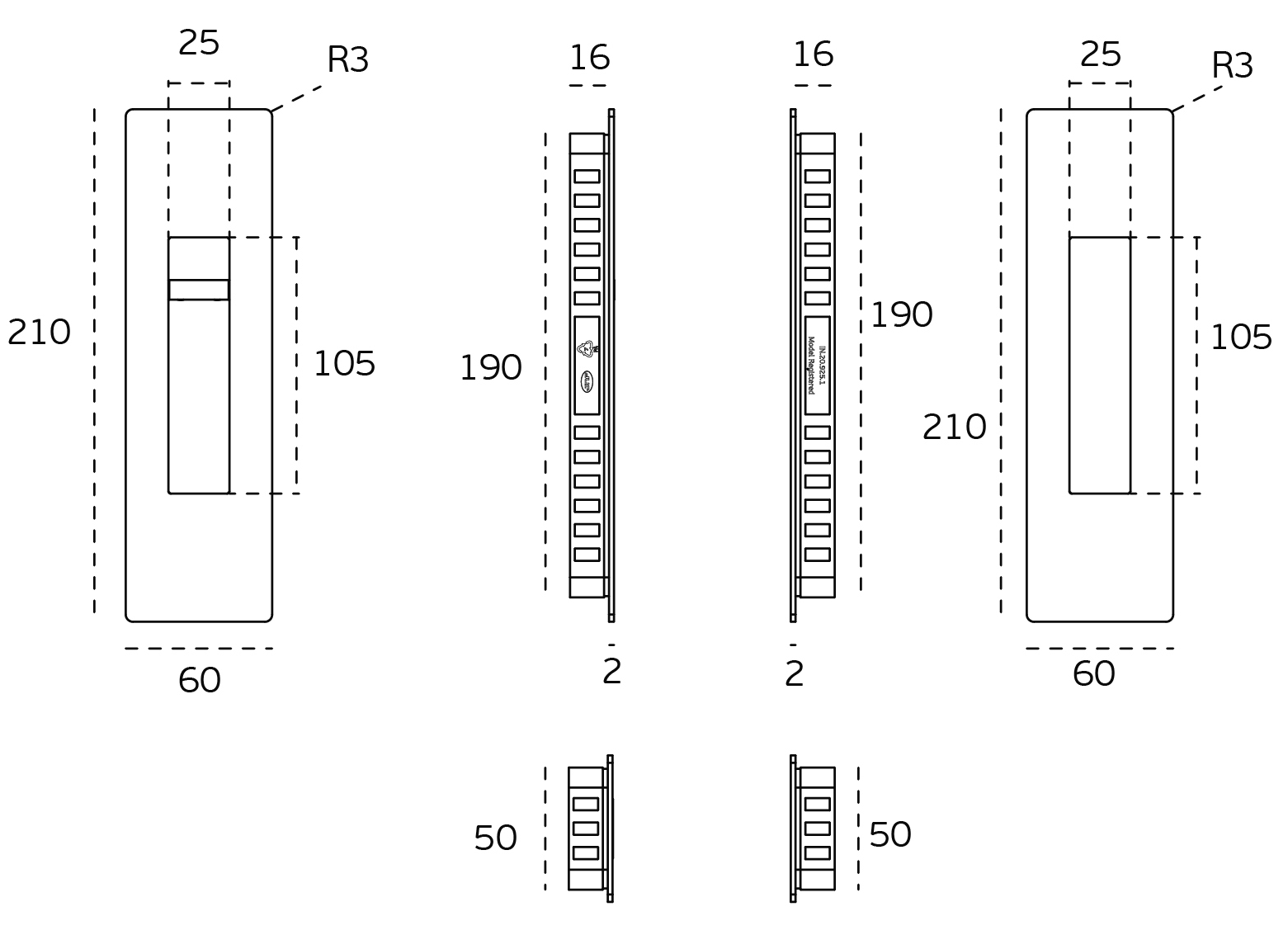 Black specification line drawing of the Pendulum Sliding Door Privacy Kit on a white background.
