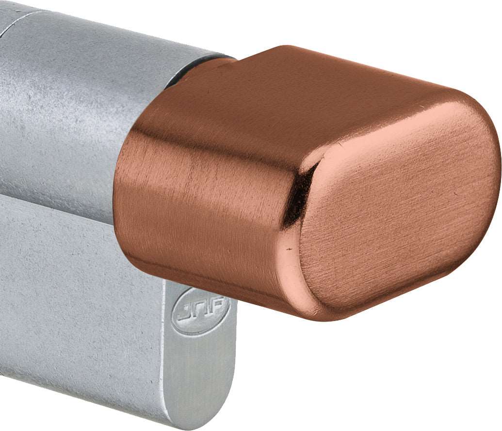Up close image of the turn design for the Euro Cylinder Key/Turn 60mm Copper by Architectural Choice.
