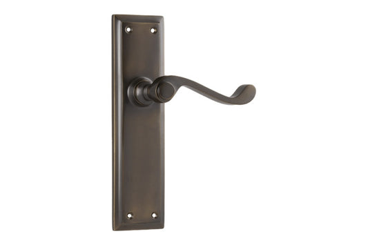 Product image of the Architectural Choice Milton Lever Latch Antique Brass 200x50 on a white background.