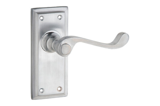 Product image of the Architectural Choice Milton Lever Latch Satin Chrome 125x50 on a white background.