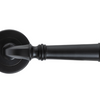 Product image of the Apollo Design Tuscany Door Lever Handle on Round Rose Pair Matt Black on a white background.