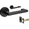 Product image of the Zanda Epic Return Door Handle on Round Rose Matt Black passage set on a white background.