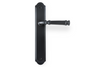 Product picture of the Apollo Design Tuscany Door Handle on Traditional Plate Matt Black Passage Set on a white background.