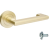 Product picture of the Zanda Epic Return Door Handle on Round Rose Satin Brass dummy lever on a white background.