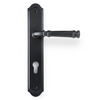 Product picture of the Apollo Design Tuscany Door Handle on Traditional Plate Matt Black Euro Set on a white background.