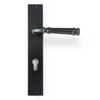 Product picture of the Apollo Design Tuscany Door Handle on Rectangle Plate Matt Black Euro Set on a white background.