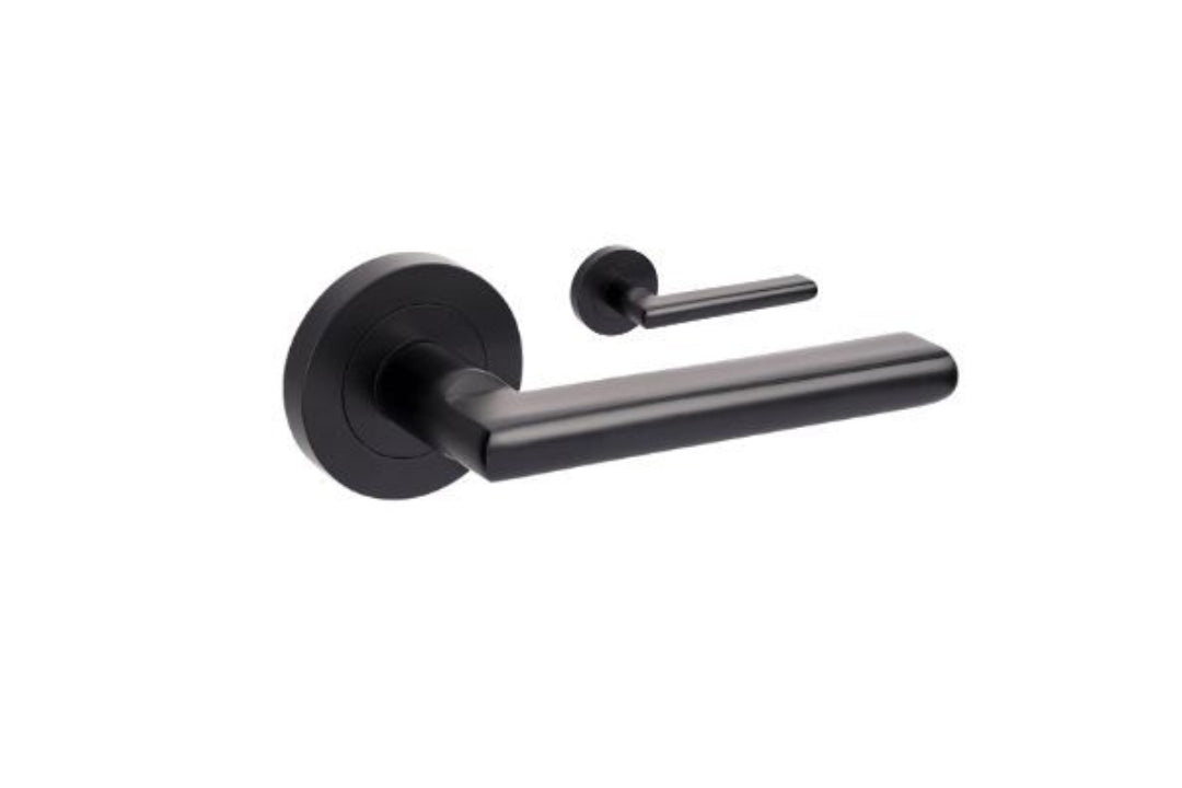 Product image of the Epic Matt Black Door Handle Leverset Only on a white background.