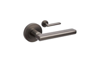 Product picture of the Zanda Epic Door Handle on Round Rose Graphite Nickel lever set only on a white background.