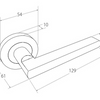 Black and white specification drawing of the Zanda Epic Door Handle on Round Rose White.