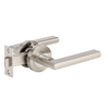 Product picture of the Zanda Epic Door Handle on Round Rose Brushed Nickel/Chrome Plate passage set on a white background.