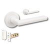 Product image of the Zanda Epic Door Handle on Round Rose White passage set on a white background.