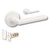 Product image of the Zanda Epic Door Handle on Round Rose White privacy set on a white background.