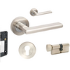 Product picture of the Zanda Epic Door Handle on Round Rose Brushed Nickel/Chrome Plate 60mm key/turn entry set on a white background.
