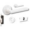 Product image of the Zanda Epic Door Handle on Round Rose White entry set key/key on a white background.
