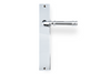 Product image of the Apollo Design Tuscany Door Handle on Rectangle Plate Chrome Plate Passage Set on a white background.