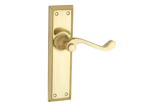 Product picture of the Architectural Choice Milton Lever Latch Polished Brass 200x50 on a white background.