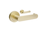 Product picture of the Zanda Duke Return Door Lever Handle on Round Rose Satin Brass lever set only on a white background.