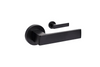 Product picture of the Zanda Boston Door Handle on Round Rose Matt Black Lever Set Only on a white background.