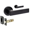 Product picture of the Zanda Boston Door Handle on Round Rose Matt Black Passage Set on a white background.