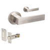 Product image of the Zanda Boston Door Handle on Round Rose Brushed Nickel Passage Set on a white background.