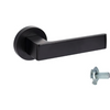 Product picture of the Zanda Boston Door Handle on Round Rose Matt Black Dummy Lever on a white background.