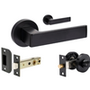 Product picture of the Zanda Boston Door Handle on Round Rose Matt Black Privacy Set Separate Kit on a white background.