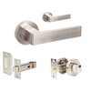 Product image of the Zanda Boston Door Handle on Round Rose Brushed Nickel Privacy Set Separate Kit on a white background.