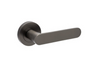 Product picture of the Zanda Duke Door Lever Handle on Round Rose Graphite Nickel lever set only, on a white background.