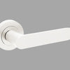 Product image of the Duke White Door Handle on a white background.