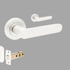 Product image of the Duke White Door Handle Passage Set on a white background.