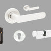Product image of the Duke White Door Handle Entry Door Set 4 on a white background.