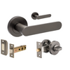 Product picture of the Zanda Duke Door Lever Handle on Round Rose Graphite Nickel separate privacy set, on a white background.