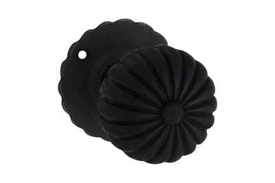 Product picture of the Tradco Fluted Mortice Knob on Round Rose Black Antique Finish 55mm 1012 on a white background.