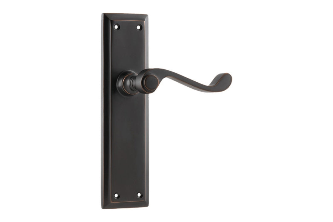 Product picture of the Architectural Choice Milton Lever Latch Antique Copper 200x50 on a white background.