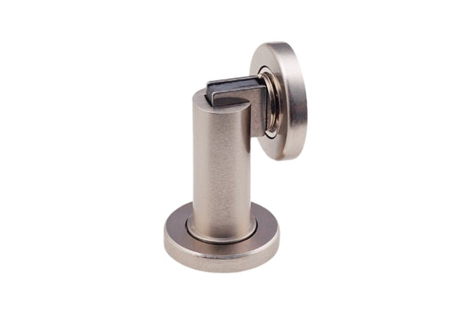 Product picture of the Brushed Nickel Magnetic Door Stop on a white background.