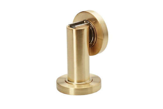 Product image of the Satin Brass Magnetic Door Stop on a white background.