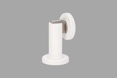 Product picture of the White Magnetic Door Stop on a grey background.