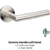 Product image of the Wyatt Stainless Steel Left Hand Dummy Handle on a white background. There is text mentioning there is 1 x 11230 Lever Single and 1 x Taylor Spindle for this product.