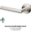 Product image of the Wyatt Stainless Steel Right Hand Dummy Handle on a white background. There is text mentioning there is 1 x 11230 Lever Single and 1 x Taylor Spindle for this product.