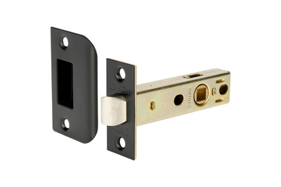 Product picture of the Zanda Tubular Latch 60mm Backset Matt Black 1131.BLK on a white background.