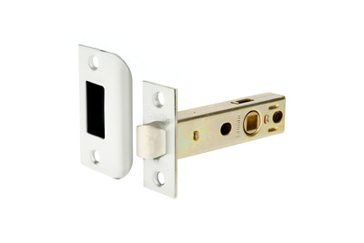 Product image of the White Tubular Latch by Zanda on a white background.