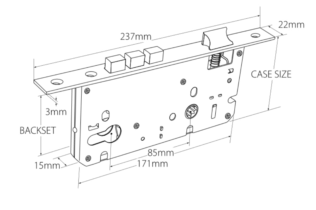 Zanda Euro Mortice Lock 1143 Style specification drawing – durable designer mortice lock for custom homes.