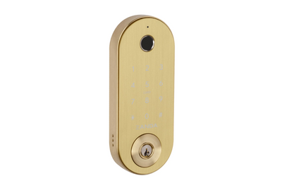 Product picture of the Zanda Stealth Smart Lock Deadbolt 60mm Satin Brass 1320.SB on a white background.